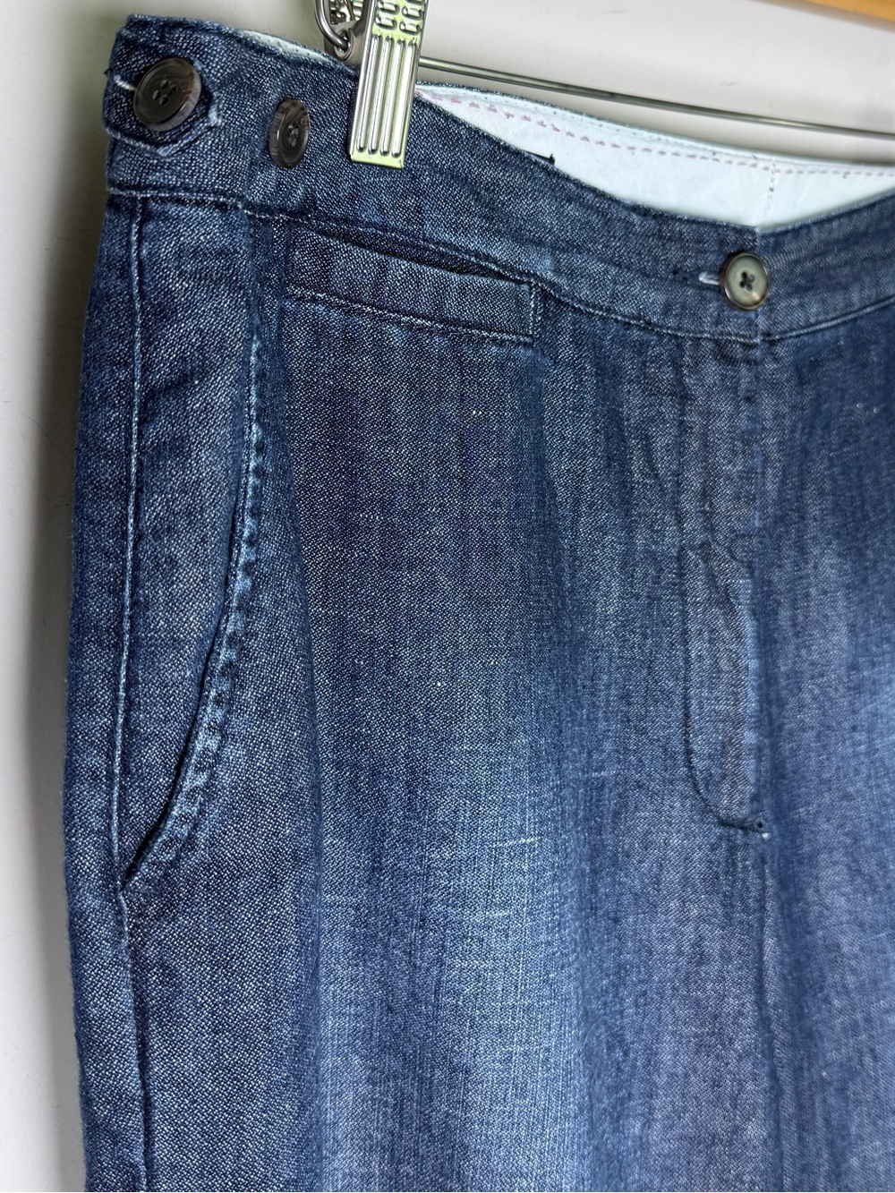 Lands End Cotton Linen Trousers Navy Denim Look Old Money Quiet Luxury 16 - Picture 3 of 12